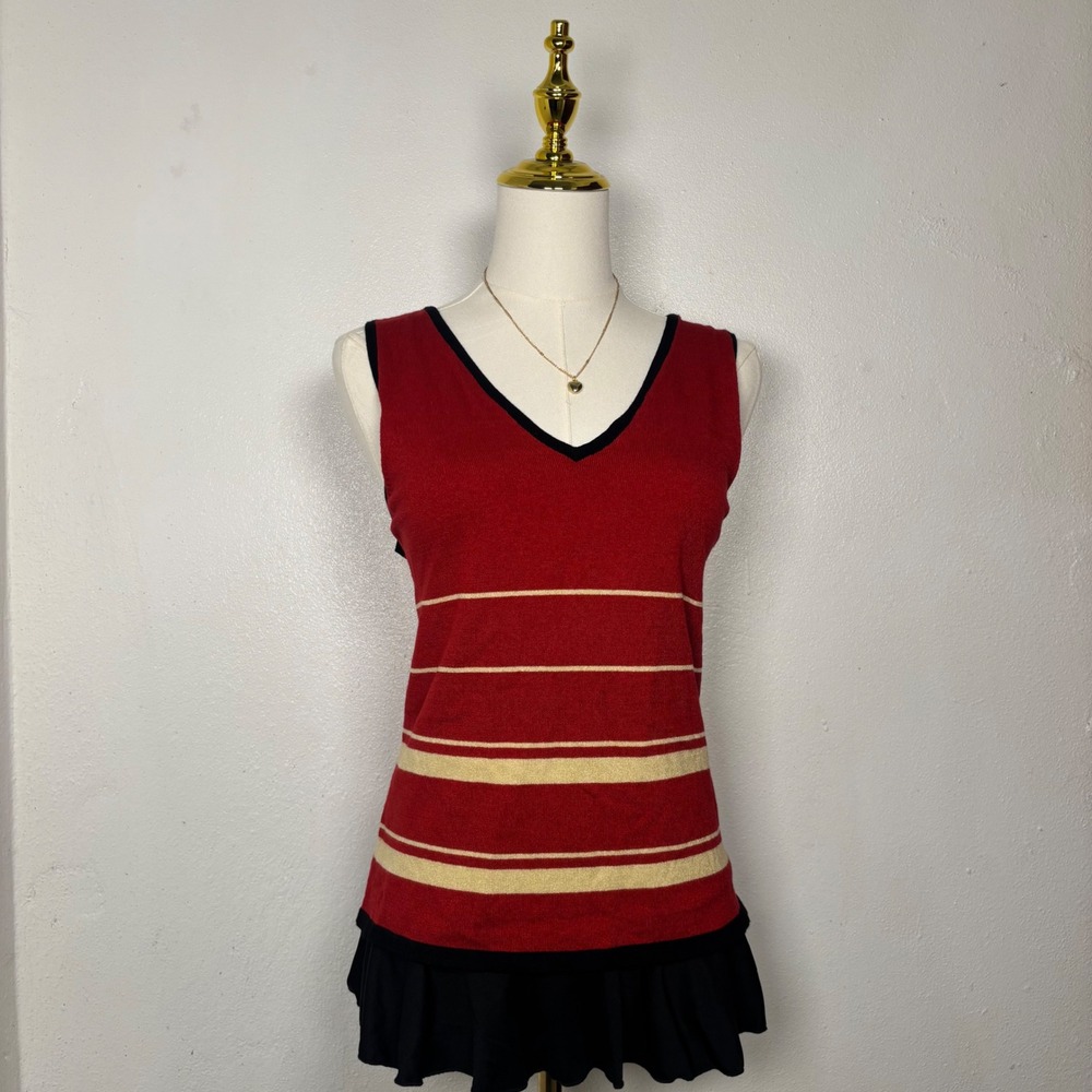 vintage first issue liz clairborne red black cream blouse chic coquette 90s NWT‎